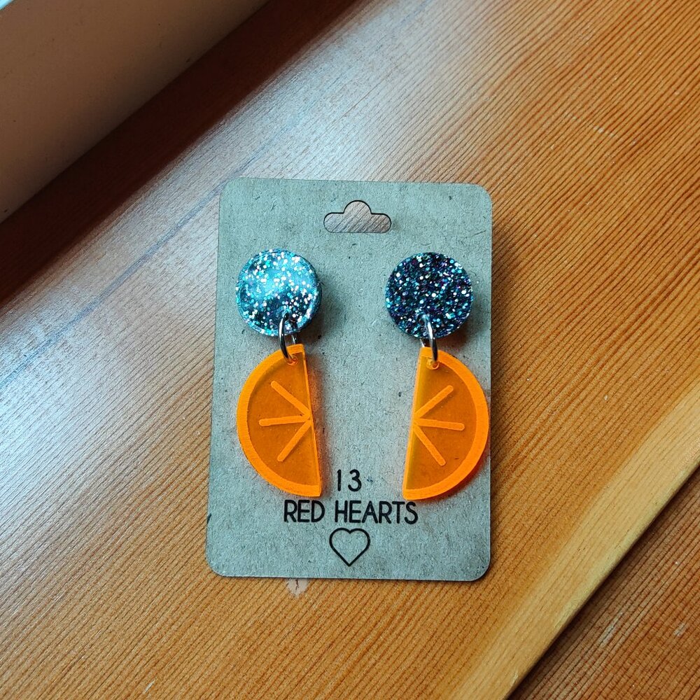 Orange Slice Earrings with Glitter Stud!